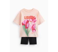 Pink Graphic Print T-Shirt & Cycle Shorts Set 11 years