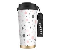 Pink Gray White Modern Polka Dot Pattern 316 Stainless Steel Insulated Coffee Mug Vacuum Cup With Leak Proof Lid, Keep Hot Or Cold