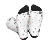 Pink Gray White Modern Polka Dot Pattern Contrast Color Crew Socks For Men Women, Stylish Mid Calf Sports Socks, Breathable Casual Fit
