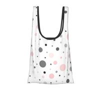 Pink Gray White Modern Polka Dot Pattern Print Foldable Reusable Grocery Bag Lightweight Shopping Tote for Groceries Travel Beach Eco-Friendly Compact Adventure Tote
