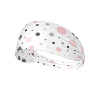 Pink Gray White Modern Polka Dot Pattern Print Non-Slip Elastic Running Headband, Sweat Absorbing Stretchy Hair Bands For Gym Yoga, Soft Skin-Friendly Foldable Workout Headband