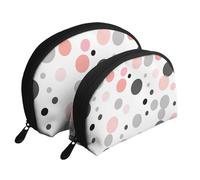 Pink Gray White Modern Polka Dot Pattern Print Small Purses 2Pcs Portable Coin Purse Makeup Bag Soft Vacation Pouch Change Holder Wallet with Zipper Portable for Shopping Travel Party Cosmetic Bag