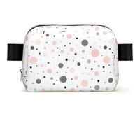 Pink Gray White Modern Polka Dot Pattern Print Square Fashion Waist Bag, Fanny Pack Multi Pocket Crossbody Belt Bag with Adjustable Strap