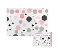 Pink Gray White Modern Polka Dot Pattern Printed 1000 Pieces Jigsaw Puzzle with Storage Box, Wooden Puzzle for Adults and Kids, Family Fun Decorative Game, 75x50 CM