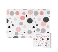 Pink Gray White Modern Polka Dot Pattern Printed 300 Pieces Jigsaw Puzzle with Storage Box, Wooden Puzzle for Adults and Kids, Family Fun Decorative Game, 40x28 CM