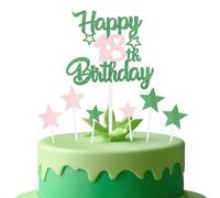 Pink Green Birthday Cake Topper,Double-sided Shine Festive and Any Party Number 18 Cake Happy Decoration,Woman Man Birthday Celebration Decoration