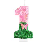 Pink Green Birthday Candles, Pink and Green Party Decorations,Butterfly Number 1 Candles for Cake, Girls 1st Birthday Decorations,Butterfly Candles Cake Toppers for Birthday Party,Wedding Supplies