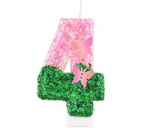 Pink Green Birthday Candles, Pink and Green Party Decorations,Butterfly Number 4 Candles for Cake, Girls 4th Birthday Decorations,Butterfly Candles Cake Toppers for Birthday Party,Wedding Supplies