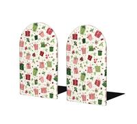 Pink Green Boxes Book Ends 1 Pair Wooden Bookends for Shelves Heavy Duty Bookshelf Holder with Anti Slip Base, Book Stopper for Home Office Library