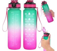 Thrink BPA-Free 1L Motivational Water Bottle with Straw - Leakproof Flip Lid Sports Bottle with Time Markers & Carry Strap - Durable for Gym, Office, School, Outdoor Activities