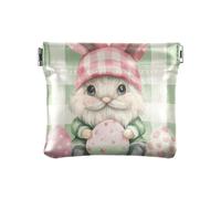 Pink Green Buffalo Plaid Bunny Gnomes Eggs Easter Fashion Women Leather Cash Wallet Waterproof Change Wallet for Women para Mujer Pequeno