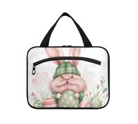 Pink Green Buffalo Plaid Bunny Gnomes Eggs Easter Hanging Womens Toiletry Travel Bag with Hook, Designer Accessories Skincare Bag for Traveling Women Toilet estuches para maquillaje L