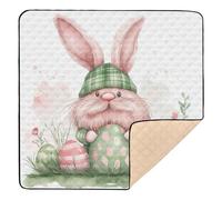 Pink Green Bunny Gnomes Eggs Easter Cute Foldable Baby Care Play mat for Floor Lightweight Foldable Infant Play Mat for Baby Kids Toddlers Infants, 50'' x 50''tapete Piano para Bebes