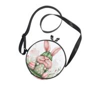 Pink Green Bunny Gnomes Eggs Easter Round Crossbody Camera Bag for Ladies Trendy with Adjustable Strap Small Handbags Go shopping Canvas Messenger Purse