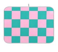 Pink Green Checkerboard Reusable Dish Drying mat 18x24 Rectangle Large Dish Drying matt Decorative Home Decor Essentials