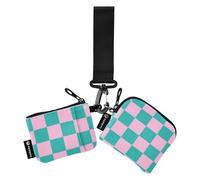 Pink Green Checkerboard Women's Card Cases Change Holder Cute Fashion Money Organizers with Zipper Coin Pocket for Daily Use 2 Pcs Wallet para tarjetas de Mujer