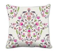 Pink Green Floral Vines Crystal Velvet Cushion Covers, Turkish Style Floral Leaves Sofa Seat Throw Pillow Cover 40cm X 40cm, 16X16 Inch Pillowcases for Bedroom, Teen Girl Gifts Womens Gifts