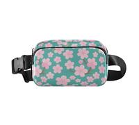 Pink Green Japanese Zephyre Cherry Blossoms Fashion Waist Bag Fanny Pack for Men Women Water Resistant Running Belt Bag Waist Pack with Adjustable Strap for Travel Gym Work