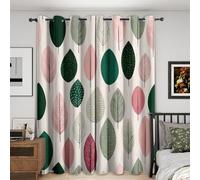 Pink Green Leaf Curtains Blackout, 90x108 Inch 2 Panels - Abstract Botanical Leaves Pattern Black Out Curtains, Home Decor, 108 Drop Eyelet Window Drapes for Bedroom, Living Room A&BT64