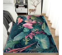 Pink Green Leaf Rugs for Living Room Bedroom, Tropical Jungle Leaves Area Rugs Large 80x150 cm, Washable Non Slip Pattern Carpet Home Decor C27