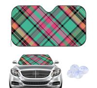 Pink Green Plaid Windscreen Cover Sunshades, Frost Winter Windscreen Cover, Car Accessories Car Screen for Ice New Driver Gifts Frost Protector Windshield for Suv Van (145× 80 cm)