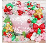 pink green silver Christmas balloon garland arch kit with gingerbread candy canes explosion star foil balloons for Christmas home decorations