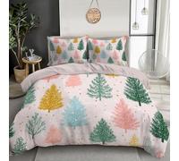 Pink Green Simple Christmas Tree 3D Duvet Cover Microfiber Cute Plants Hotel Bedding Set Quilt Covers With Pillowcases Soft Comforter With Zipper Closure For Boys,Girls Teenagers Super King 260X220Cm