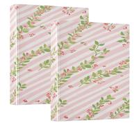 Pink Green Stripe Pattern with Flowers One and A Half Inch Notebook Binders 3 Ringed with Pockets 1/2 Packs Office Binder Hardcover