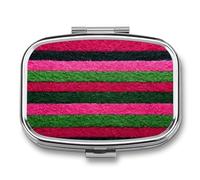 Pink Green Striped Pattern Textured Fabric Pill Box 2 Compartment Portable Medicine Pill Case Travel Pill Organizer for Pocket Purse