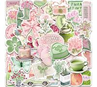 Pink Green Summer Stickers 50 Pcs Waterproof Aesthetic Lotus Leaf Sticker for Water Bottle Laptop Scrapbook Skateboard Car Bike Guitar,Vinyl Funny Cute Animal and Plant Decals for Teens Adults