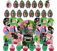 Pink Green Wicked Birthday Party Decoration, Party Supplies- Banner, Latex Balloons, Cake Toppers, Cupcake Toppers for Princess Witch Birthday Party Decoration