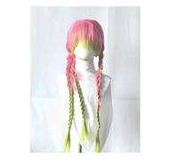 Pink Green Wigs for Women with Wig Cap, Layered Natural Synthetic Wig Costume Gradient Braids Hair Pigtails Anime Cosplay Full Head Wigs for Halloween Christmas Party Carnival