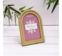 Pink Green Wooden Arch/Oval Bobbin Freestanding Vintage Style Photo Frames 4x6 (Green, Arch)