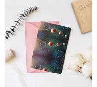 Pink Greeting Card â€“ planet space solar system Print Blank Blessed Card for Birthday, Wedding, Valentine's Day & Party Invitation