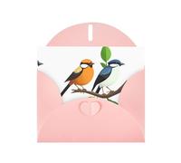 Pink Greeting Card DLXW A pair of birds on a fruit tree Pattern for Christmas, Children's Birthday, Valentine's Day, Wedding Anniversary & Party Invitation