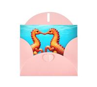 Pink Greeting Card DLXW Beautiful Seahorse Couple Pattern for Christmas, Children's Birthday, Valentine's Day, Wedding Anniversary & Party Invitation