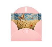 Pink Greeting Card DLXW Butterfly in the wheat field Pattern for Christmas, Children's Birthday, Valentine's Day, Wedding Anniversary & Party Invitation