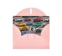 Pink Greeting Card DLXW Crazy Retro Cars Pattern for Christmas, Children's Birthday, Valentine's Day, Wedding Anniversary & Party Invitation