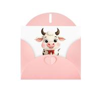 Pink Greeting Card DLXW Cute cow with bow Pattern for Christmas, Children's Birthday, Valentine's Day, Wedding Anniversary & Party Invitation