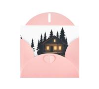 Pink Greeting Card DLXW Ghost in front of the hut Pattern for Christmas, Children's Birthday, Valentine's Day, Wedding Anniversary & Party Invitation