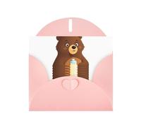 Pink Greeting Card DLXW Little bear holding a milk bottle Pattern for Christmas, Children's Birthday, Valentine's Day, Wedding Anniversary & Party Invitation