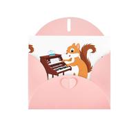 Pink Greeting Card DLXW Little squirrel playing the organ Pattern for Christmas, Children's Birthday, Valentine's Day, Wedding Anniversary & Party Invitation
