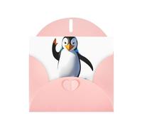 Pink Greeting Card DLXW Penguin skiing Pattern for Christmas, Children's Birthday, Valentine's Day, Wedding Anniversary & Party Invitation