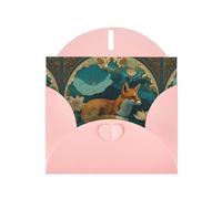 Pink Greeting Card DLXW The Fox on the Lotus Leaf Pattern for Christmas, Children's Birthday, Valentine's Day, Wedding Anniversary & Party Invitation