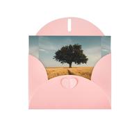 Pink Greeting Card DLXW The tree in the wheat field Pattern for Christmas, Children's Birthday, Valentine's Day, Wedding Anniversary & Party Invitation