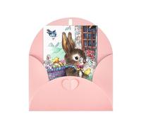 Pink Greeting Card - Easter Bunny Print Blank Blessed Card for Birthday, Wedding, Valentine's Day & Party Invitation