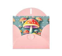 Pink Greeting Card Set with Blank Interior - Cute colored mushrooms Print Pearl Paper Birthday, Wedding & Anniversary Cards