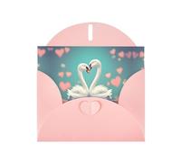 Pink Greeting Card Set with Blank Interior - The swan in love Print Pearl Paper Birthday, Wedding & Anniversary Cards