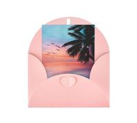 Pink Greeting Cards with Matching Envelopes - Coconut Palm Tree Sandy Beach Print Blank Blessed Cards for Birthday, Wedding, Valentine's Day
