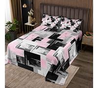 Pink Grey Black Bedspread Kids Buffalo Check Quilted Coverlet for Boys Teens Geometric Coverlet Set Breathable Modern Abstract Art Quilted Coverlet Room Decor King
